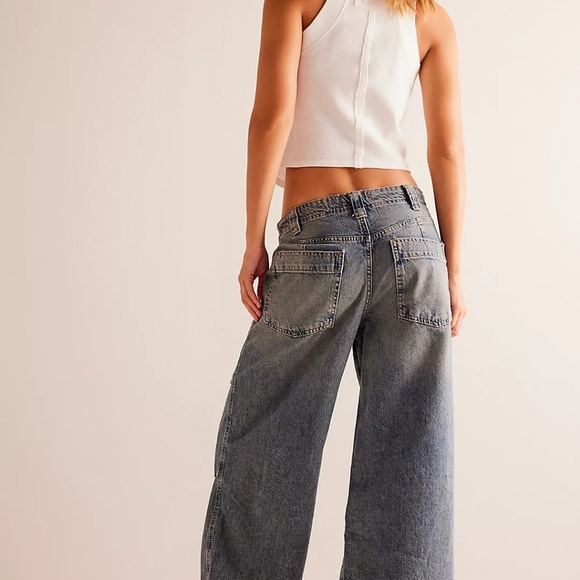 FREE PEOPLE Newbies Solid Wide Leg Slouchy Jeans Large We The Free - Picture 2 of 11
